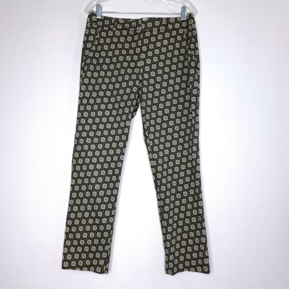 WEEKEND MAX MARA Cigarette Stretch Pants 12 Navy Tan Medallion Print‎ Careerwear